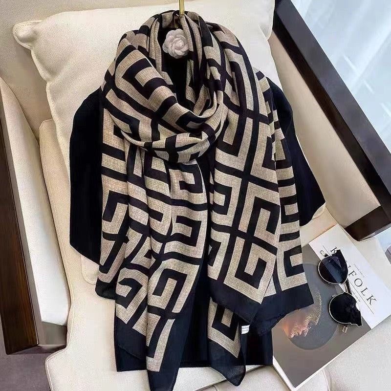 Geometric Patterned Scarf for Women Soft Breathable Large Shawl for Autumn Winter