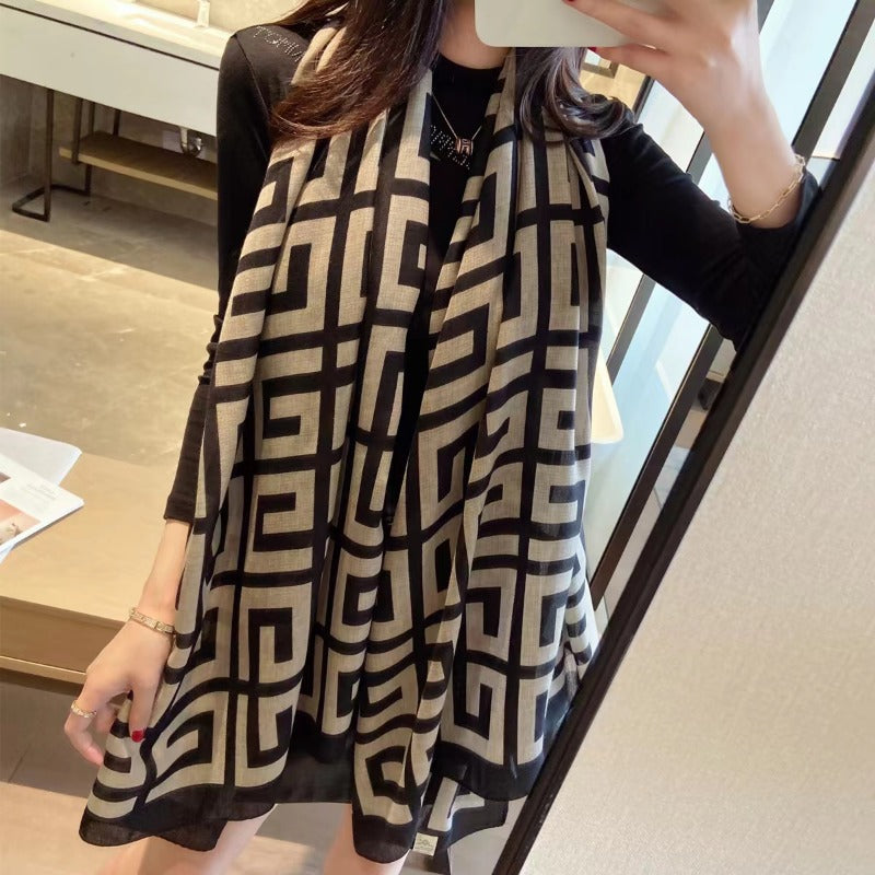 Геометрический шарф с узором для женщин, мягкий, дышащий, большой платок для осени и зимы