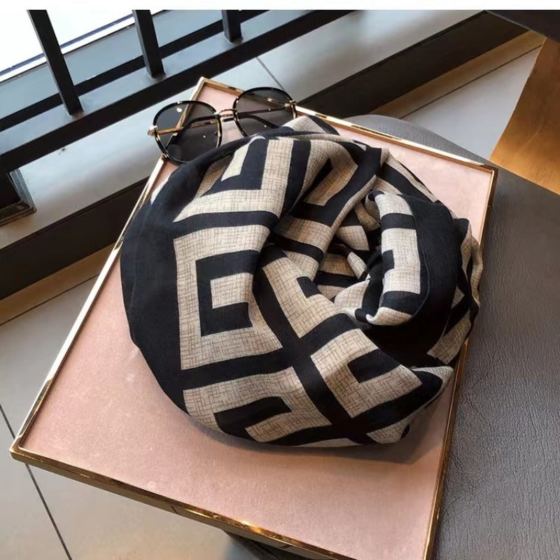 Геометрический шарф с узором для женщин, мягкий, дышащий, большой платок для осени и зимы