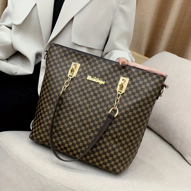 Set of 6 Large Capacity Printed Faux Leather Briefcases for Office and Travel