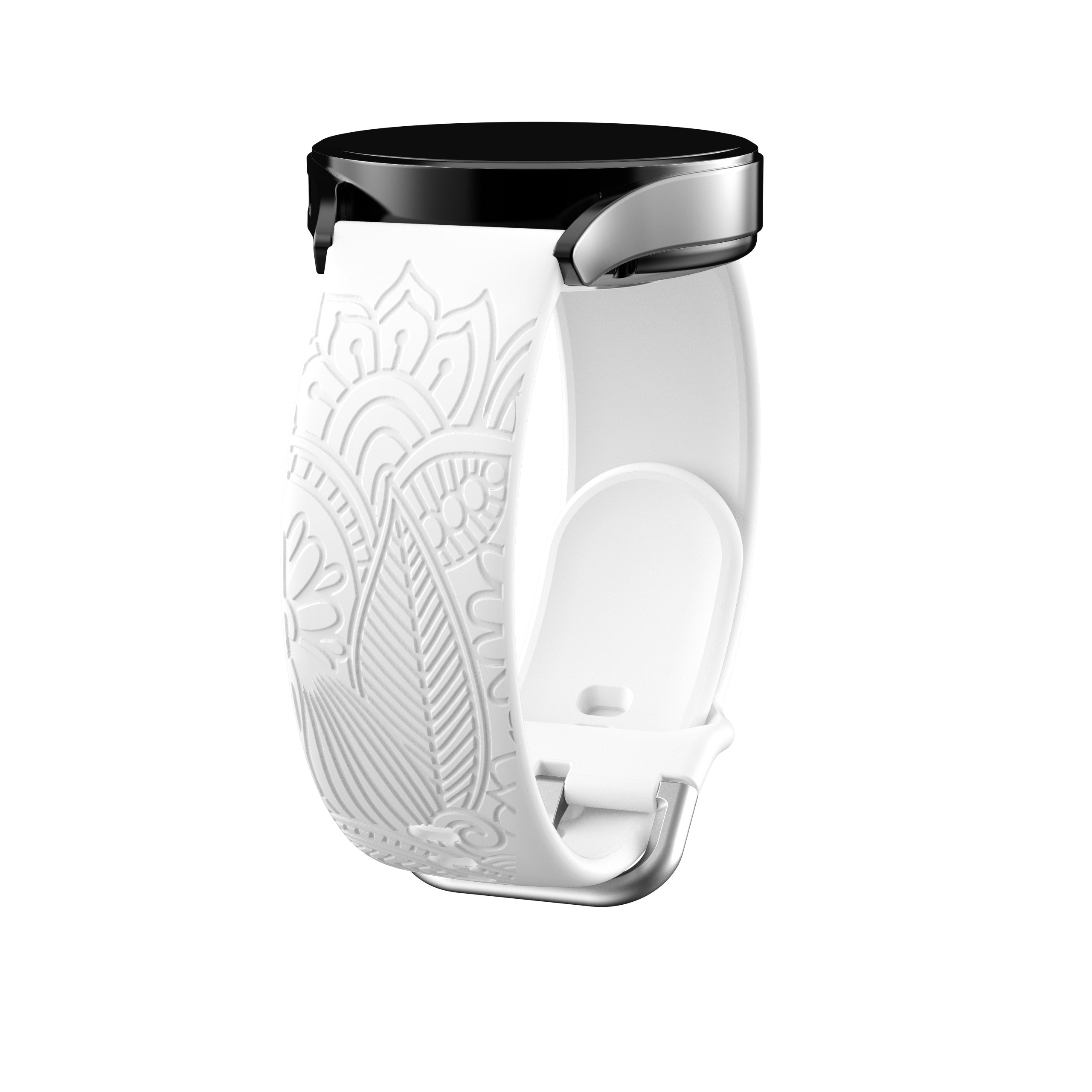 Engraved Floral Print Silicone Watch Band 1.78cm Wide Flexible Durable Replacement Strap