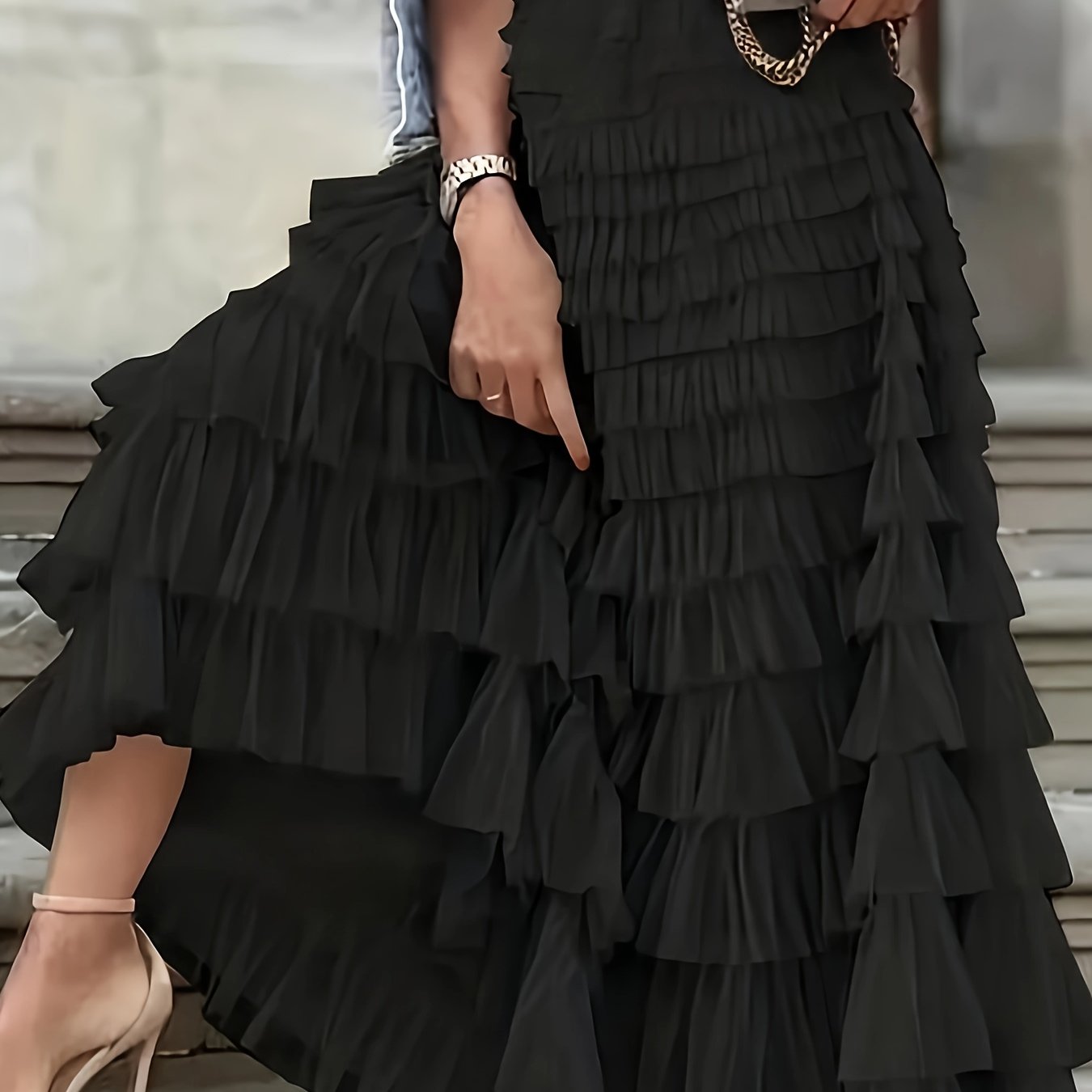 Plus Size Emerald Green Tiered Ruffled Skirt with Sheer Mesh Overlay