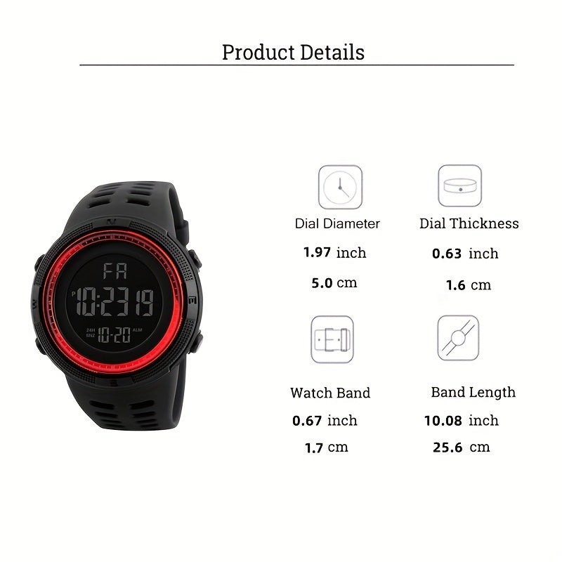 Men Women Digital Sports Watch Large Dial Lighting Display TPU Band
