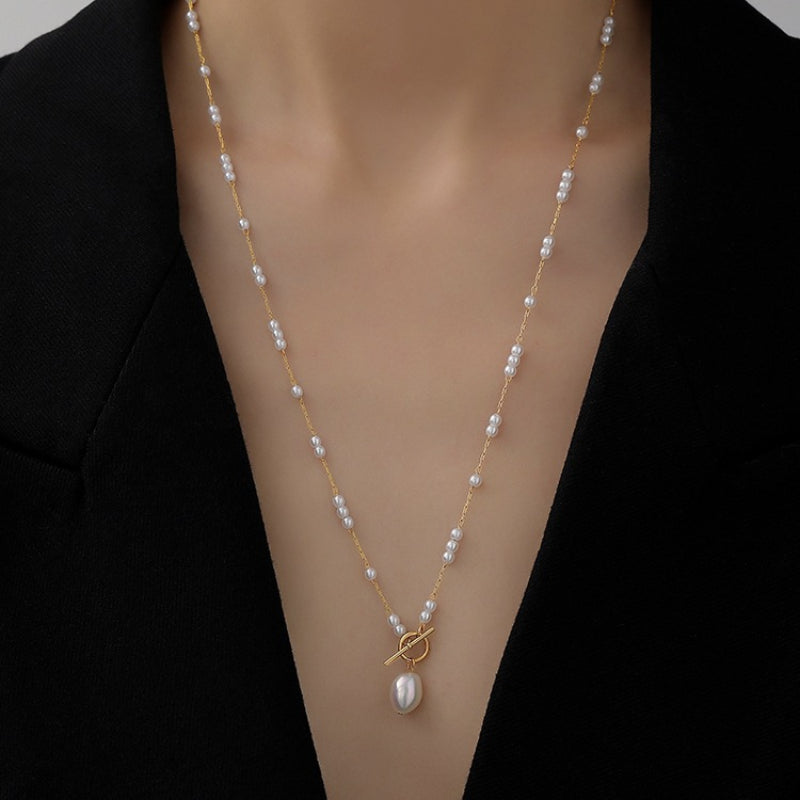 Elegant Baroque Freshwater Pearl Necklace for Women Long Simulation Pearl Chain