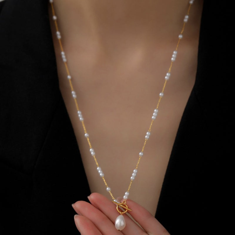 Elegant Baroque Freshwater Pearl Necklace for Women Long Simulation Pearl Chain