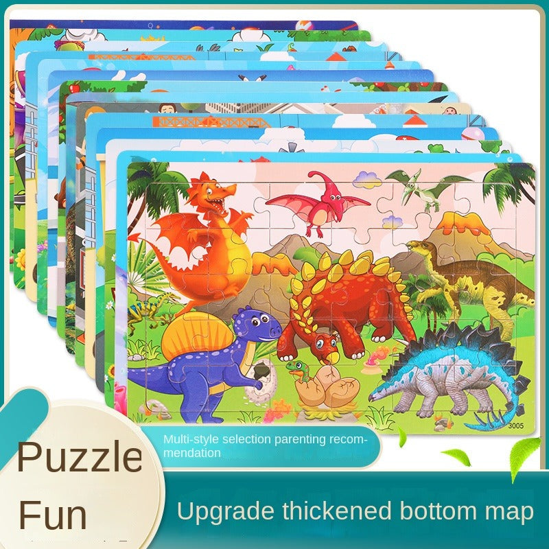 30-Piece Wooden Dinosaur Puzzle for Kids Educational Toy with Colorful Map