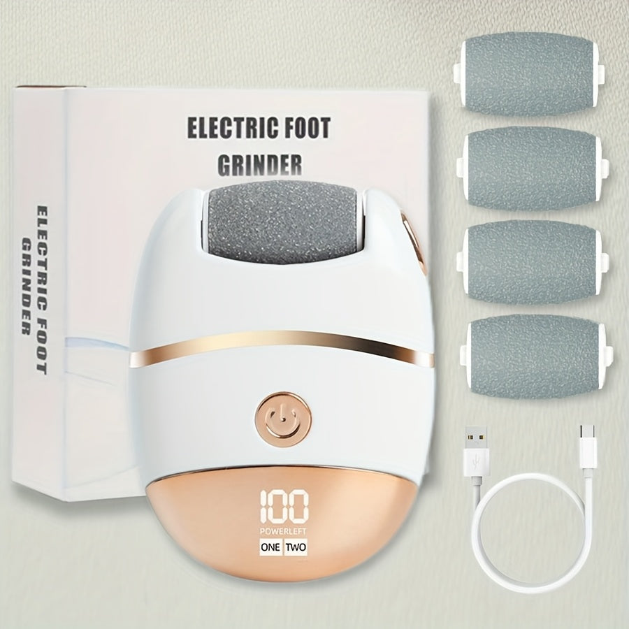 Electric Foot Grinder with LED Display, Rechargeable Lithium Battery, 4 Grinding Heads, Pedicure Skin Remover for Cracked and Hardened Feet