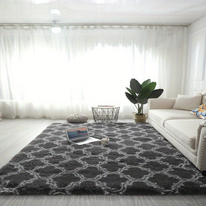 Checkered Nordic-Style Plush Rug for Living Room Bedroom Floor Mat Carpet