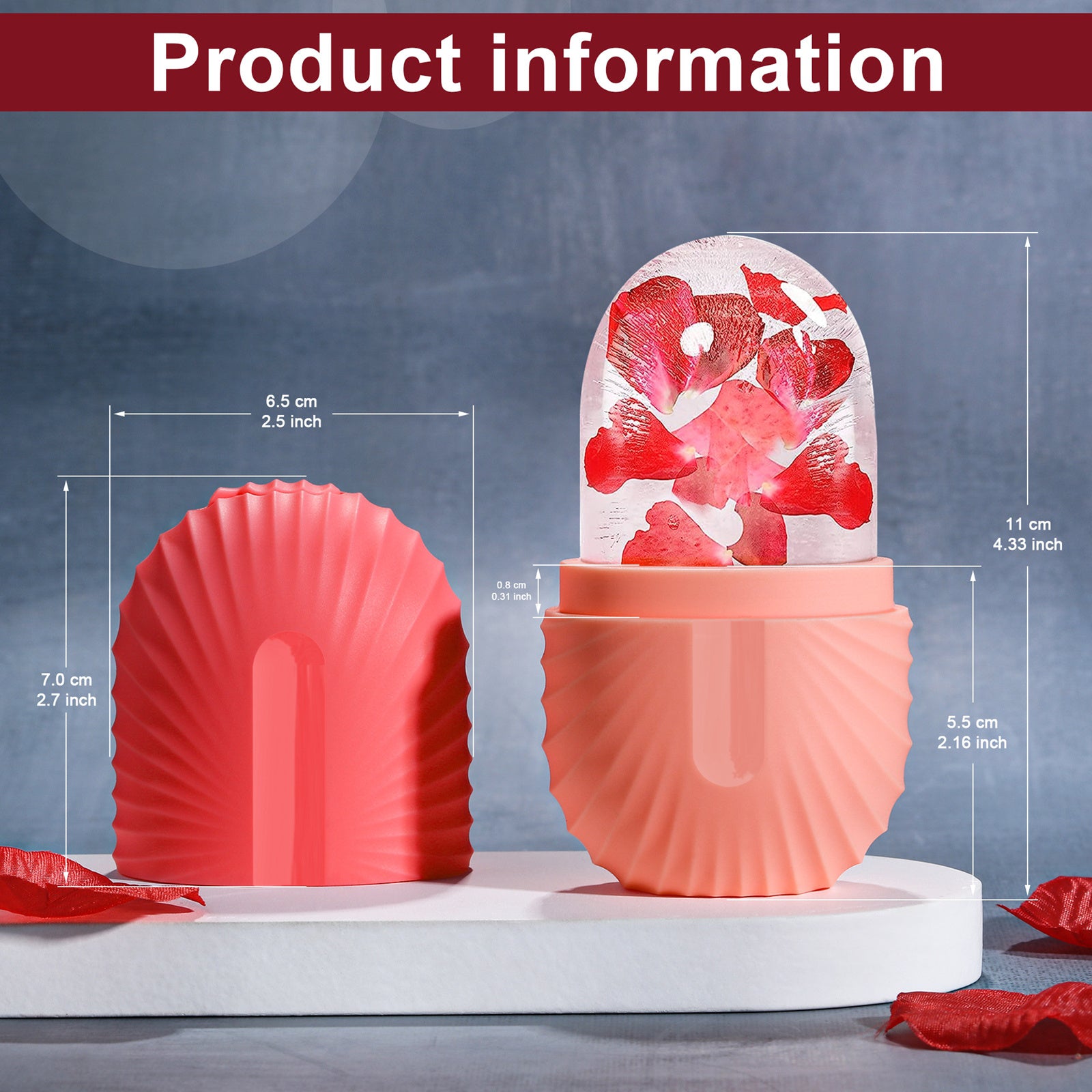 Yuz va ko'z uchun pushti silikon muz roliki, po'latni siqish, qora doiralarni kamaytirish, foydalanish uchun qulay.