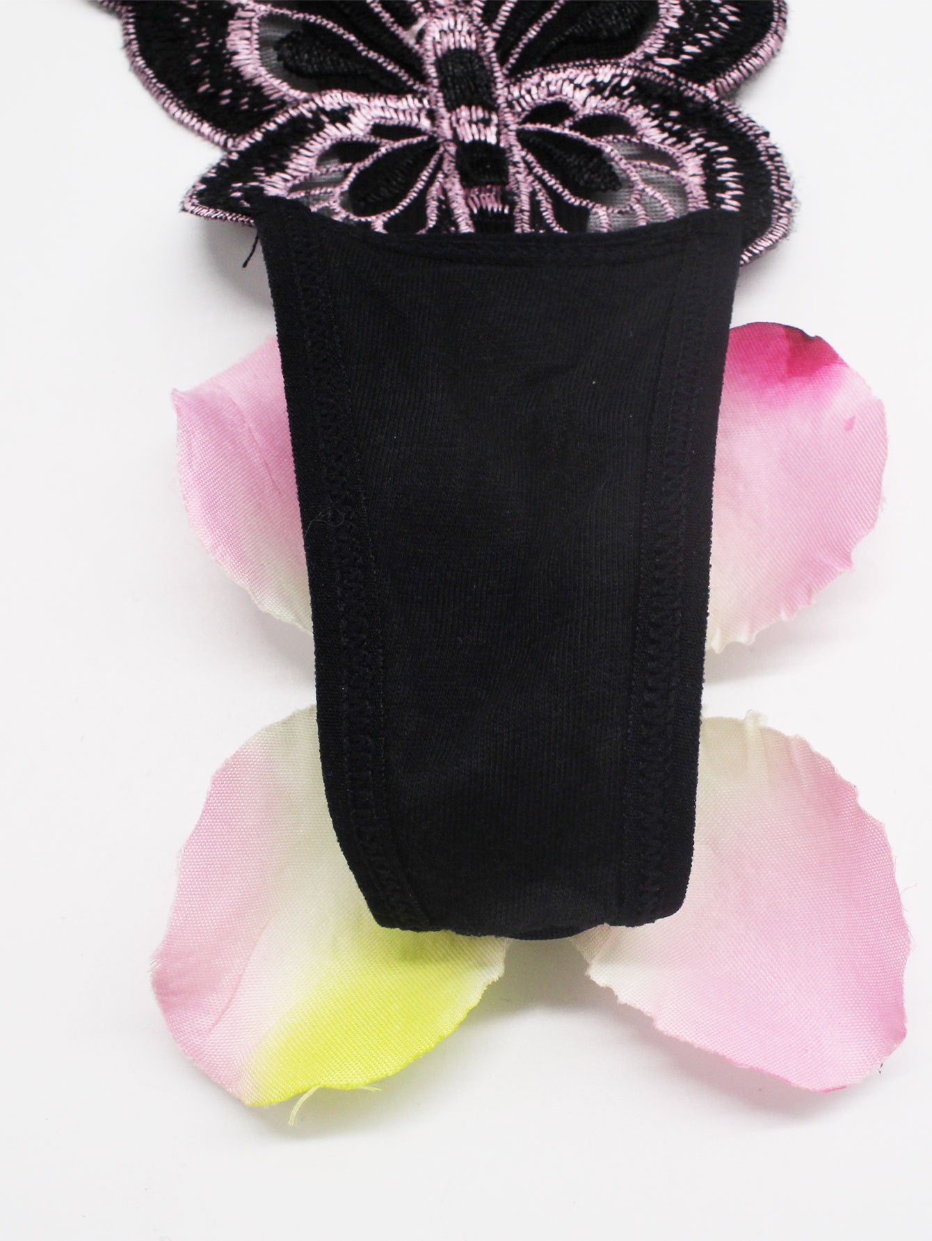 Pack de cinco tangas de mujer con bordado de mariposa, estilo V-String, ajustables, de punto de nylon y lencería