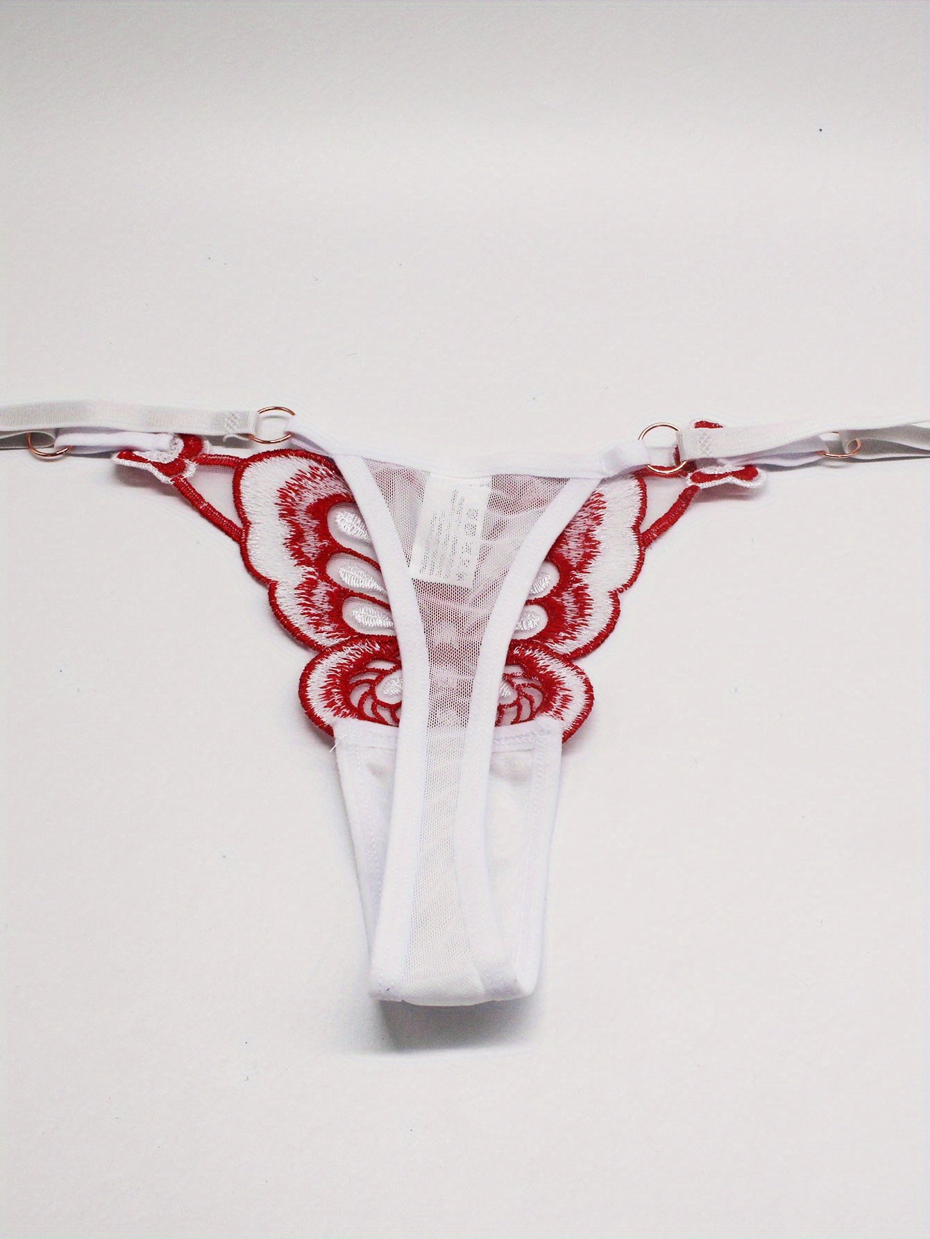 Pack de cinco tangas de mujer con bordado de mariposa, estilo V-String, ajustables, de punto de nylon y lencería