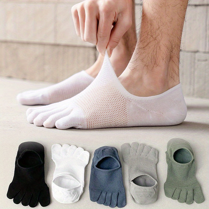 Breathable Mesh Five Finger Socks Polyester Spandex Knit Solid Color Non-Slip Low-Top