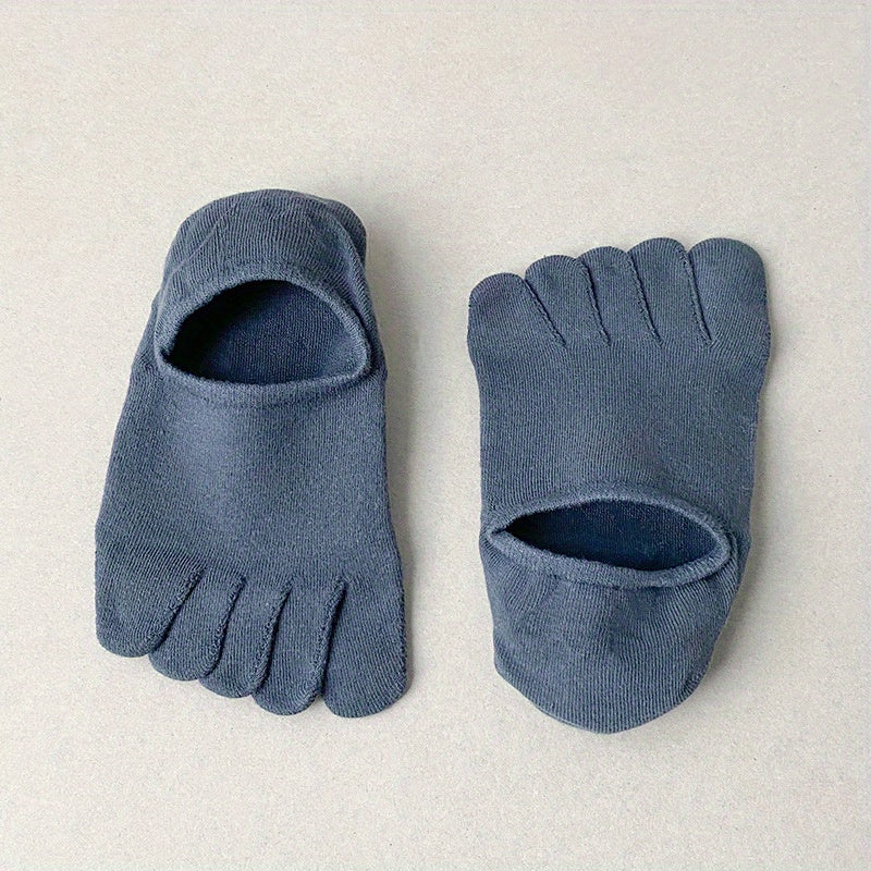 Breathable Mesh Five Finger Socks Polyester Spandex Knit Solid Color Non-Slip Low-Top
