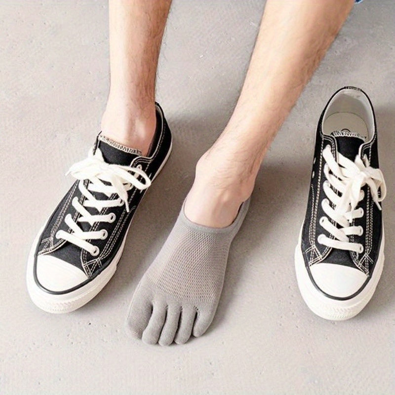 Breathable Mesh Five Finger Socks Polyester Spandex Knit Solid Color Non-Slip Low-Top