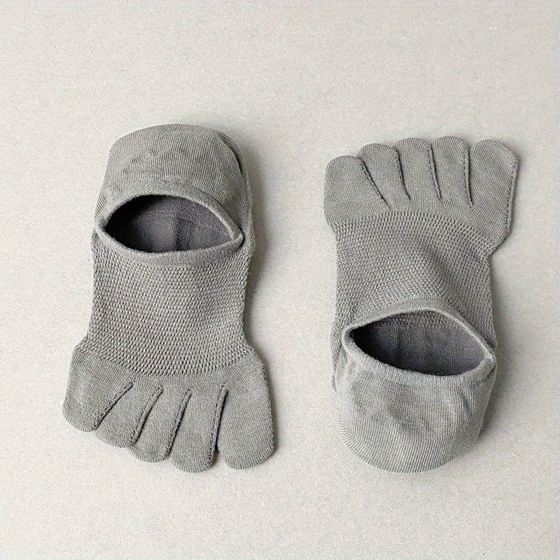 Breathable Mesh Five Finger Socks Polyester Spandex Knit Solid Color Non-Slip Low-Top
