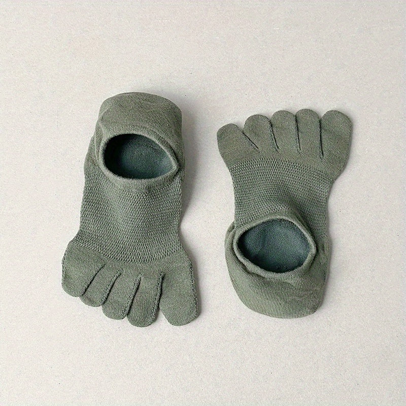 Breathable Mesh Five Finger Socks Polyester Spandex Knit Solid Color Non-Slip Low-Top