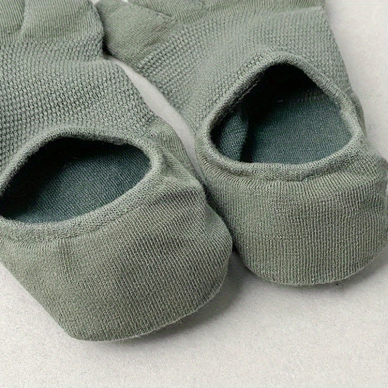 Breathable Mesh Five Finger Socks Polyester Spandex Knit Solid Color Non-Slip Low-Top
