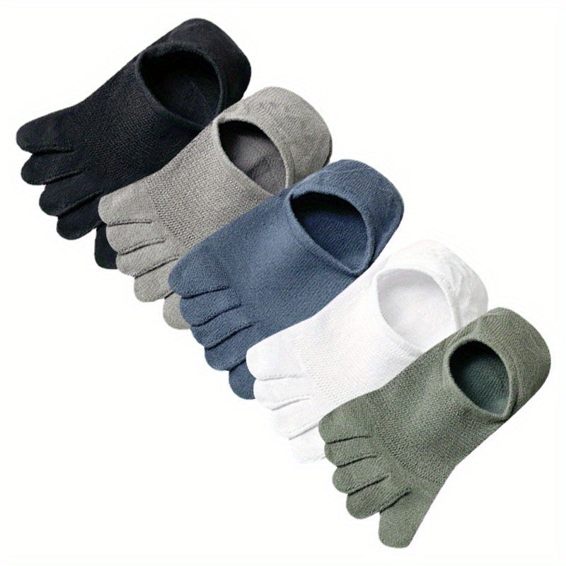 Breathable Mesh Five Finger Socks Polyester Spandex Knit Solid Color Non-Slip Low-Top