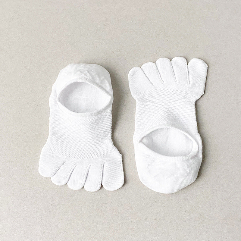 Breathable Mesh Five Finger Socks Polyester Spandex Knit Solid Color Non-Slip Low-Top
