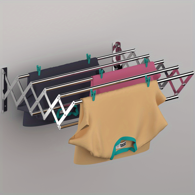 Wall Mounted Clothes Drying Rack Collapsible Space-Saving Multi-Functional