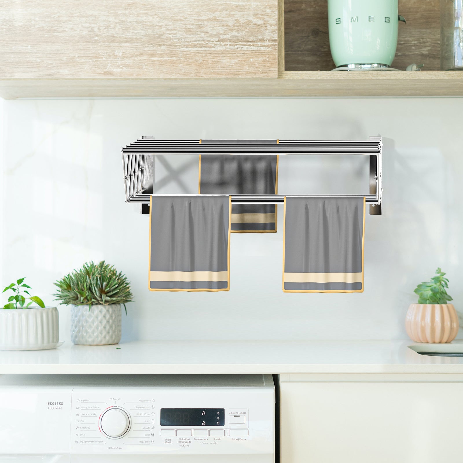 Wall Mounted Clothes Drying Rack Collapsible Space-Saving Multi-Functional