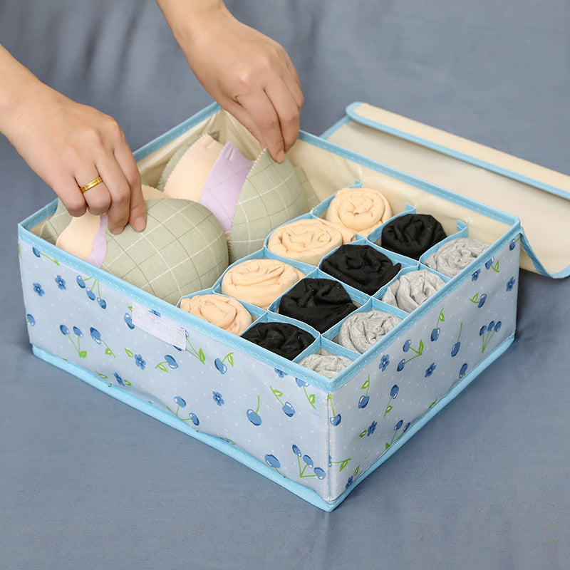 Rectangular Fabric Storage Box for Underwear Socks and Cosmetics with Lid