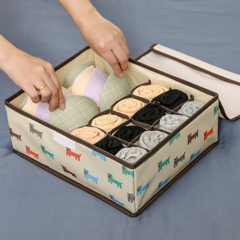 Rectangular Fabric Storage Box for Underwear Socks and Cosmetics with Lid