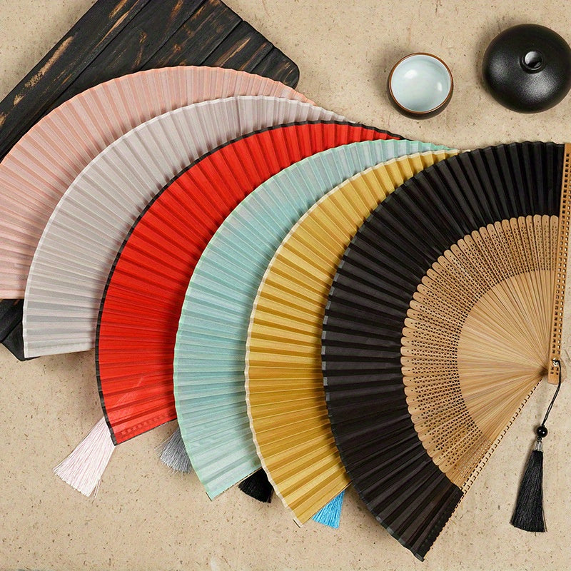 Foldable Handheld Fan with Tassel for Outdoor Travel Dancing and Photo Props