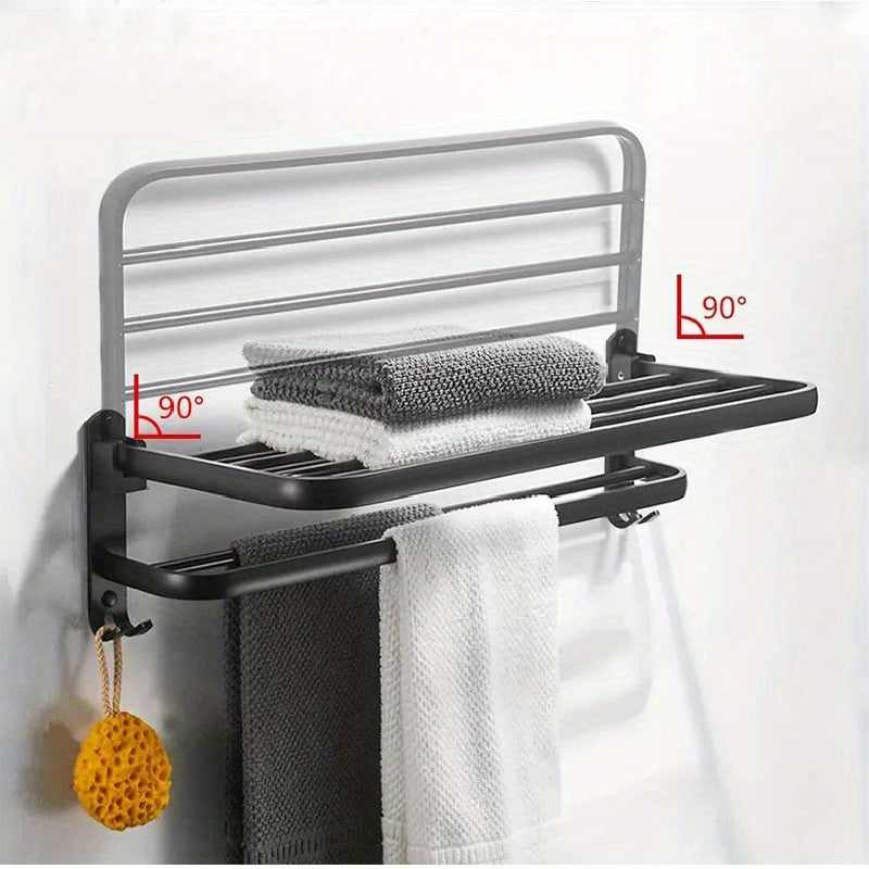 Bathroom Wall-Mounted Towel Storage Rack with Hooks and Shelf for Bathroom Organization