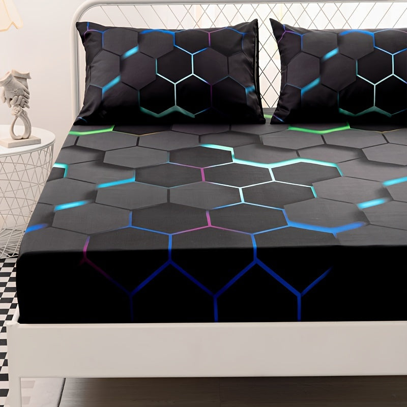 Цветной комплект приталенных простыней в клетку с глубокими карманами и наволочками для спальни