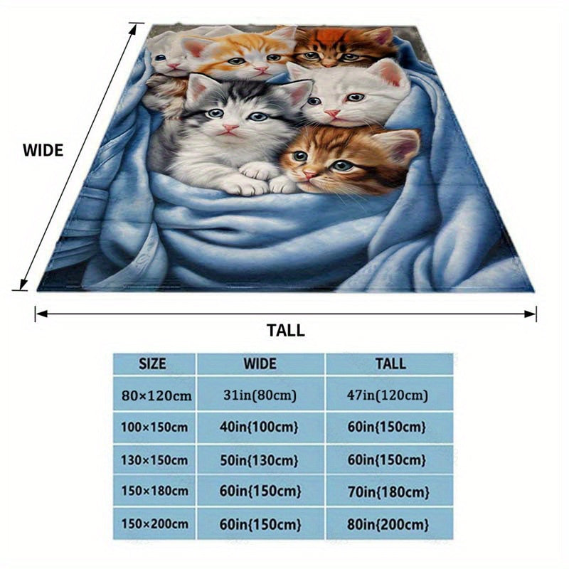 Cute Cat Flannel Blanket Lightweight Throw for Sofa Bed Travel Camping Living Room Office