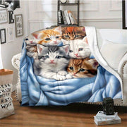 Cute Cat Flannel Blanket Lightweight Throw for Sofa Bed Travel Camping Living Room Office