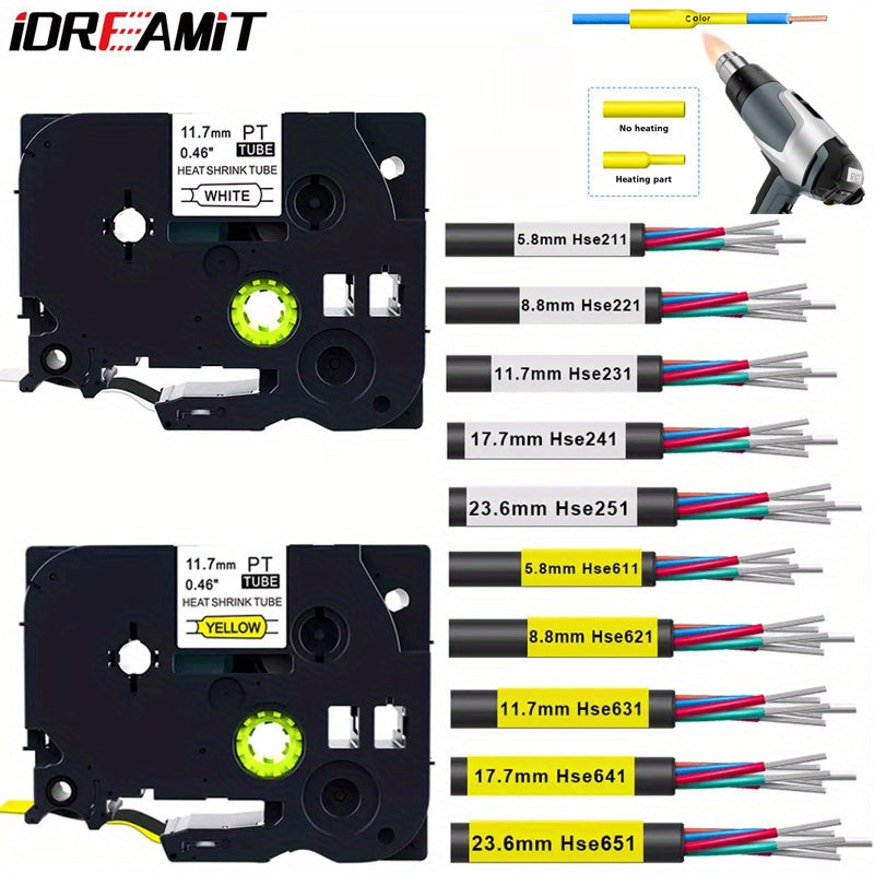 Heat Shrink Tubing Label for Wire Cable Black on Yellow 11.7mm 1.5m