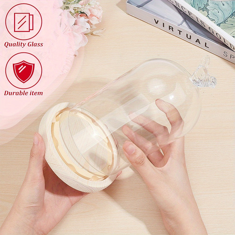 Yog'och asosli shisha dome ko'rgazma shkafi, saqlangan gullar, zargarlik buyumlari, soatlar uchun, 12.24cm x 19cm