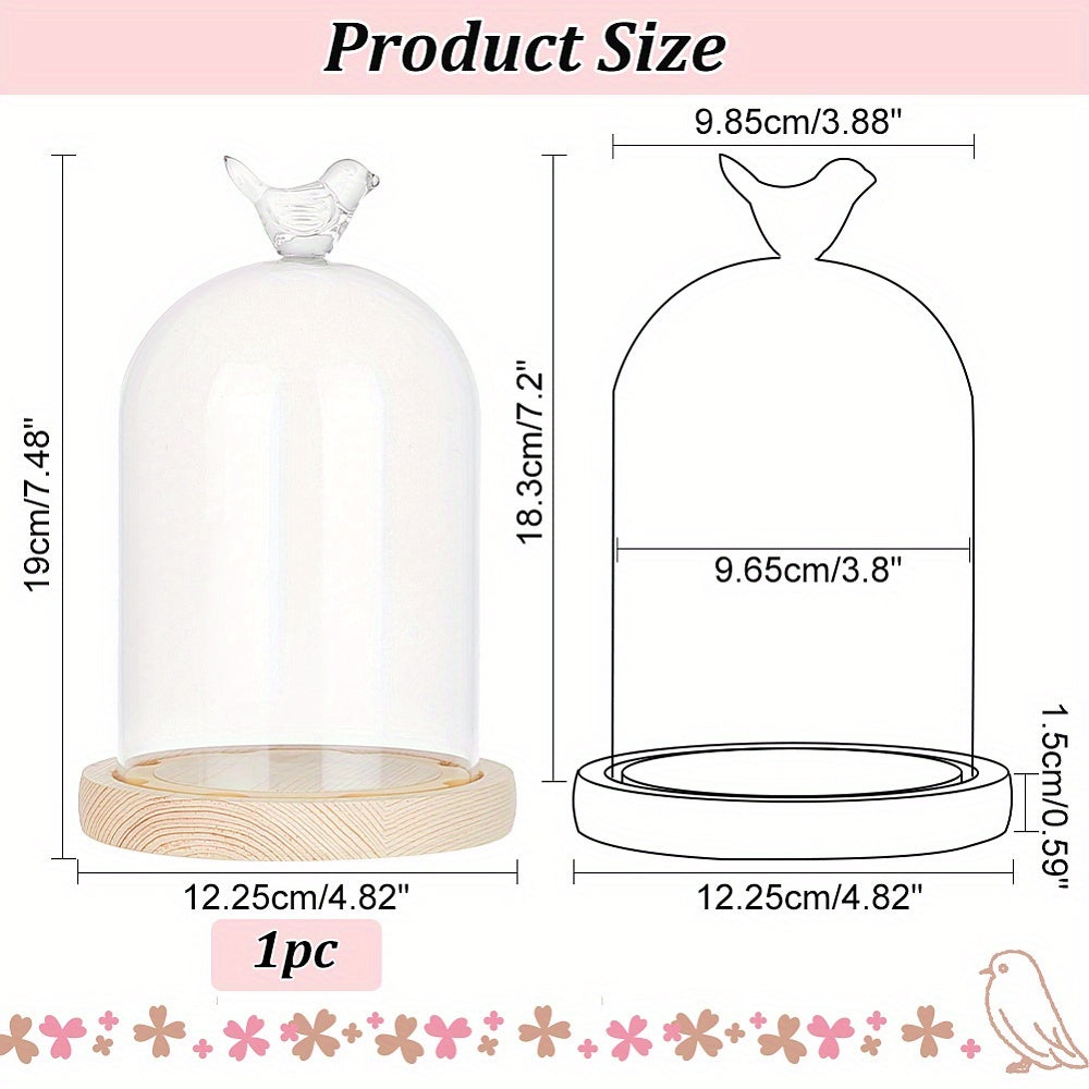Yog'och asosli shisha dome ko'rgazma shkafi, saqlangan gullar, zargarlik buyumlari, soatlar uchun, 12.24cm x 19cm