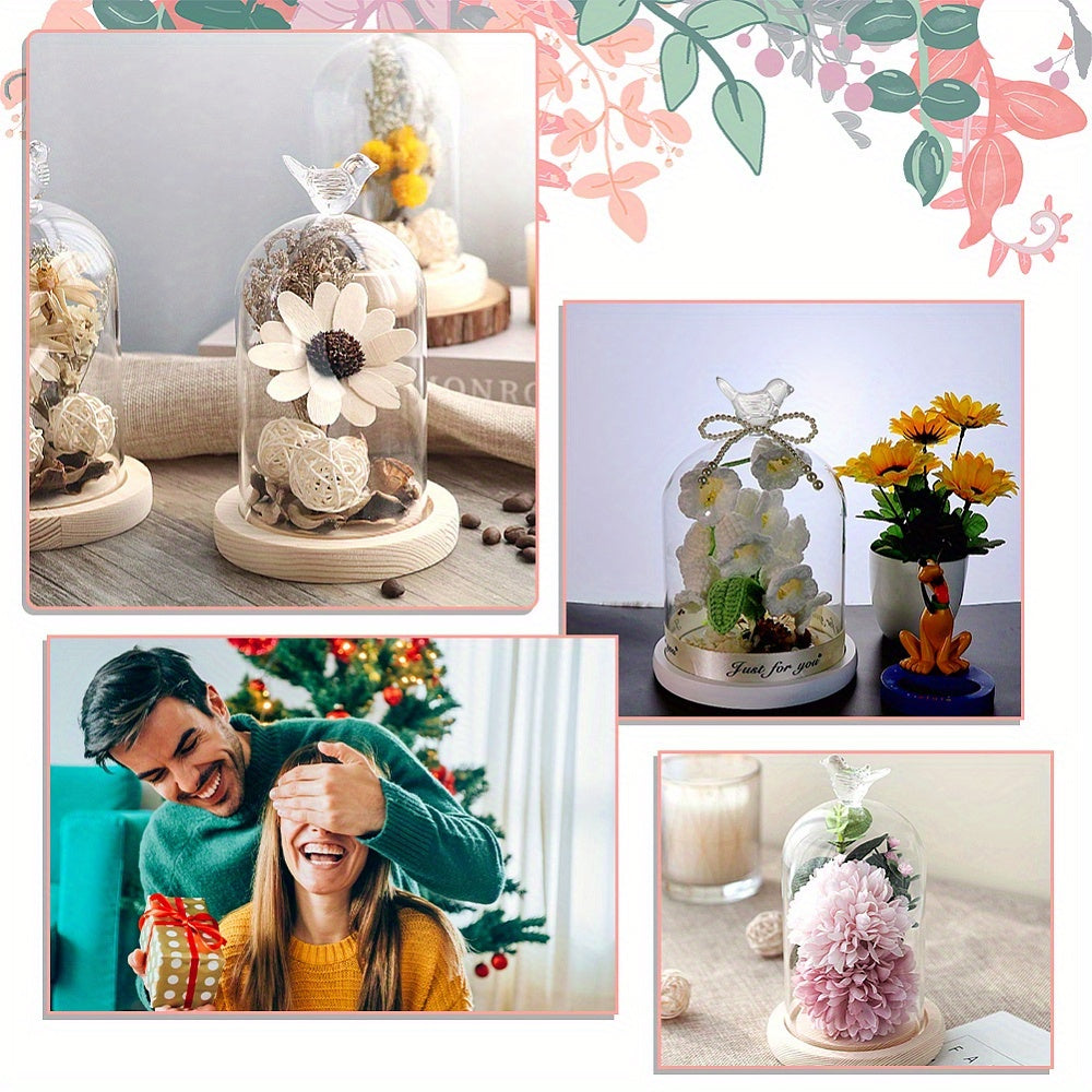 Yog'och asosli shisha dome ko'rgazma shkafi, saqlangan gullar, zargarlik buyumlari, soatlar uchun, 12.24cm x 19cm