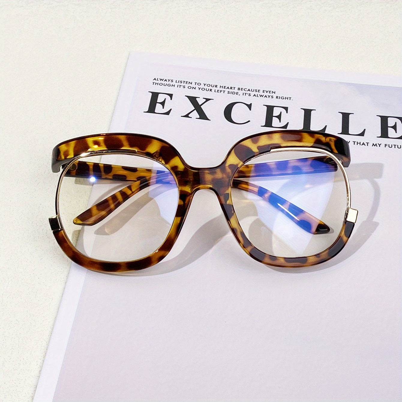 Unisex Clear Lens Glasses Large Owl Frame Leopard Print Fashion Computer Spectacles