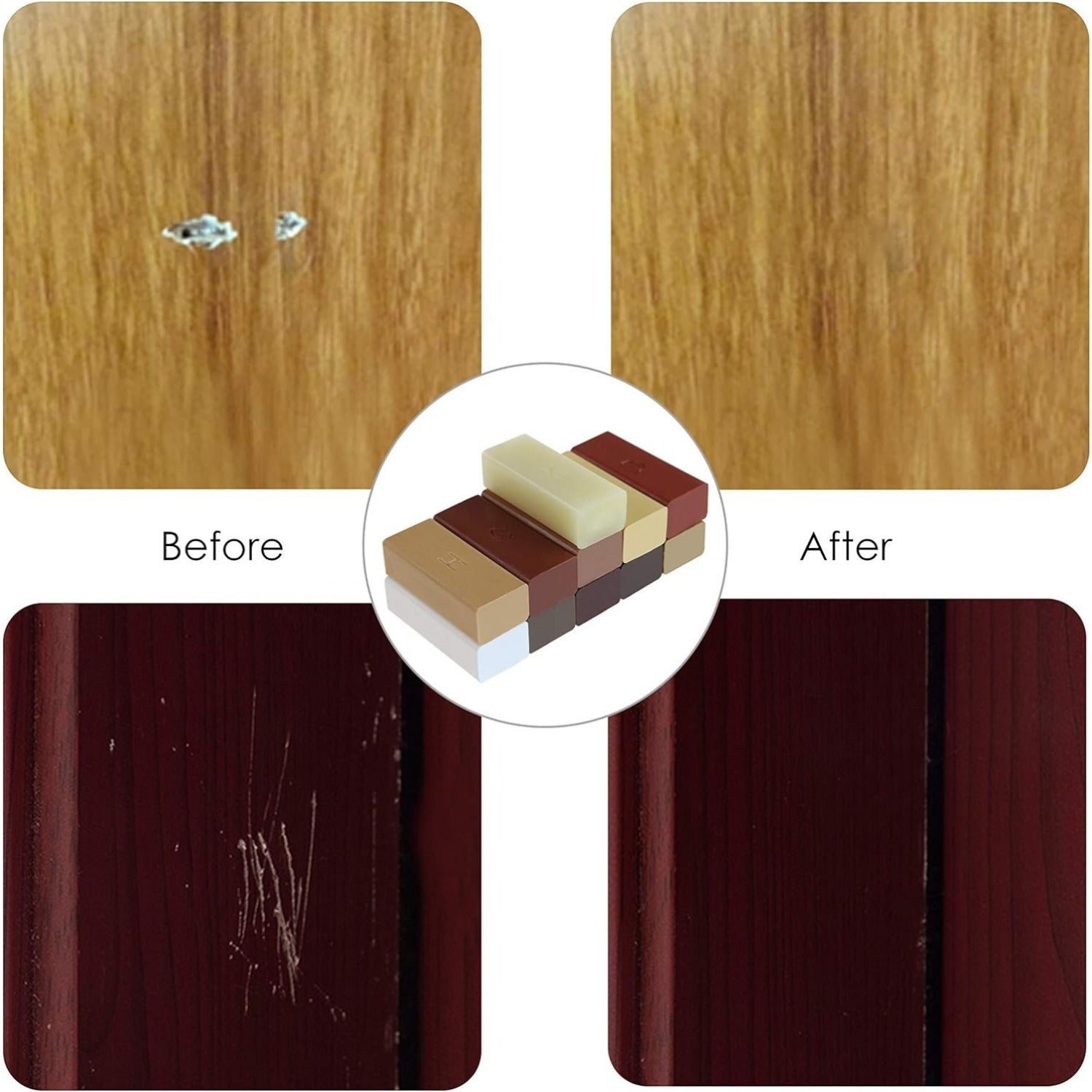 Qattiq mum to'ldiruvchi qattiq yog'och pollari va mebellar uchun - 11 dona, silliqlash mumkin va tez quriydi - Qayrag'och, eman, gilos, yong'oq va mahogoni yog'ochidagi yoriqlarni tuzatish uchun ideal