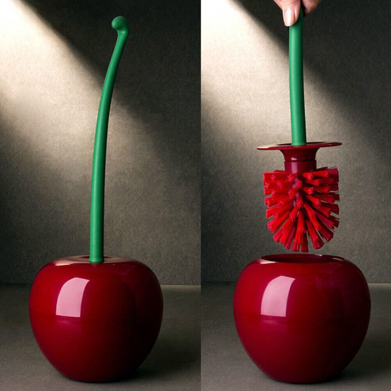 Cherry-Shaped Toilet Brush Set with Green Handle and Red Brush 37.85cm Durable ABS Plastic