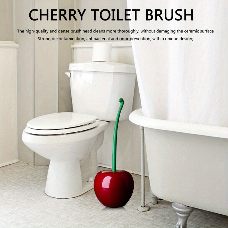 Cherry-Shaped Toilet Brush Set with Green Handle and Red Brush 37.85cm Durable ABS Plastic