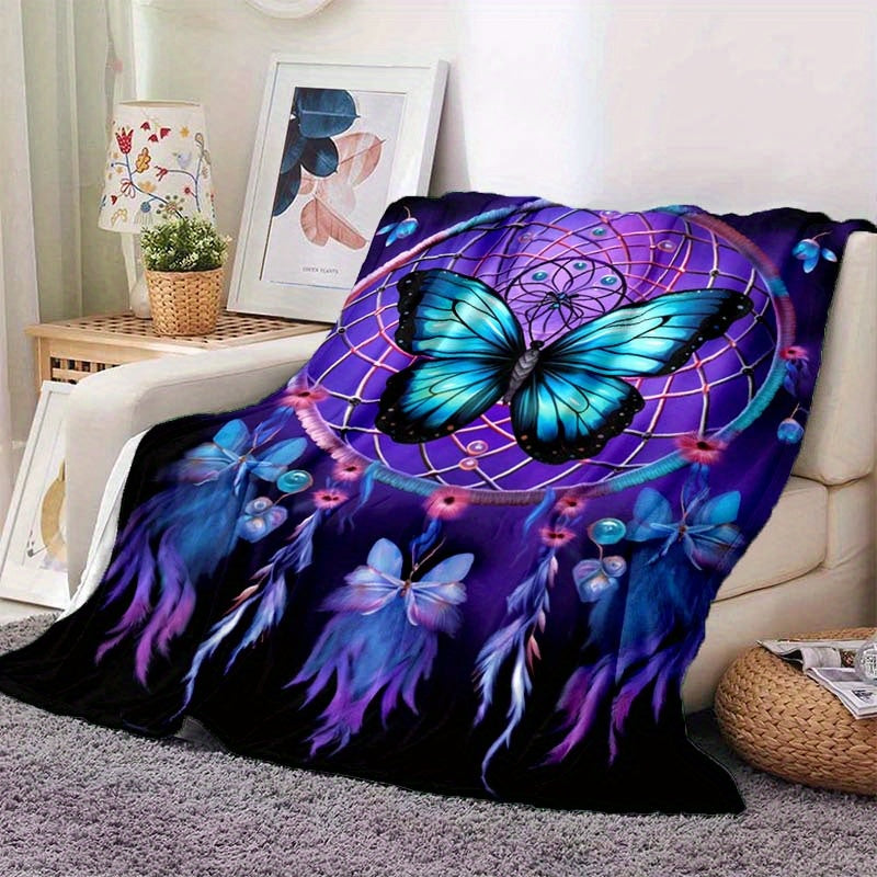 Dreamy Purple Butterfly Blanket Flannel Throw Lightweight Soft for Sofa Bed Travel