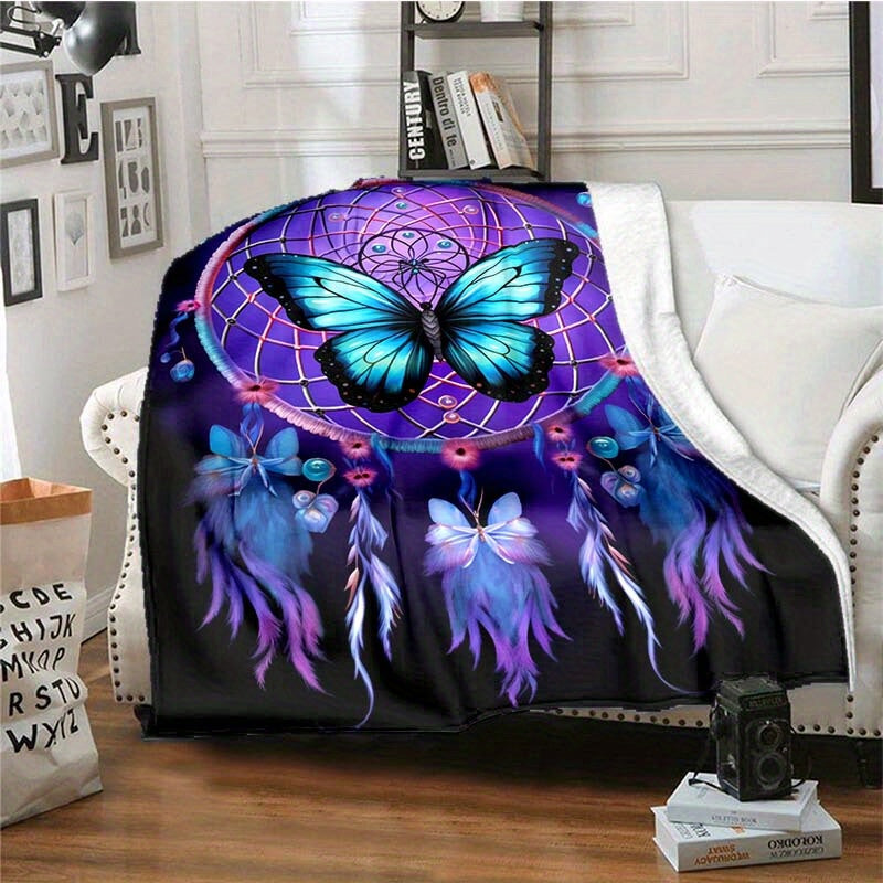 Dreamy Purple Butterfly Blanket Flannel Throw Lightweight Soft for Sofa Bed Travel