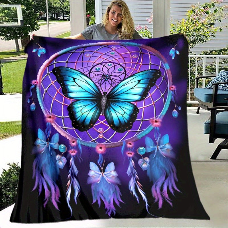 Dreamy Purple Butterfly Blanket Flannel Throw Lightweight Soft for Sofa Bed Travel