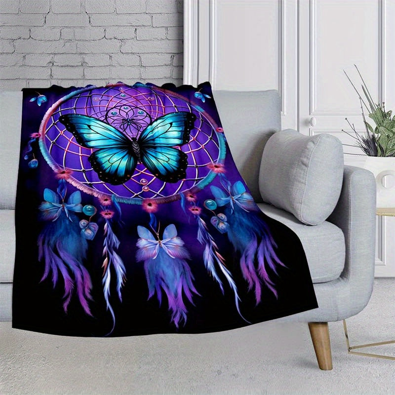 Dreamy Purple Butterfly Blanket Flannel Throw Lightweight Soft for Sofa Bed Travel