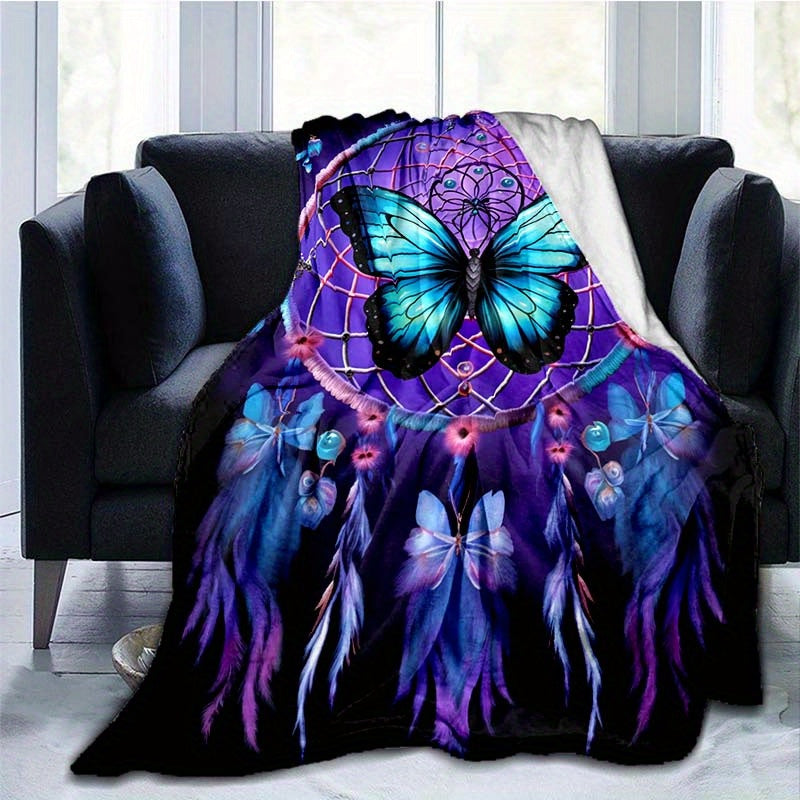 Dreamy Purple Butterfly Blanket Flannel Throw Lightweight Soft for Sofa Bed Travel