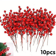 10 Pieces Red Berry Picks Artificial Cherry Branches with Green Leaves for Holiday Decor