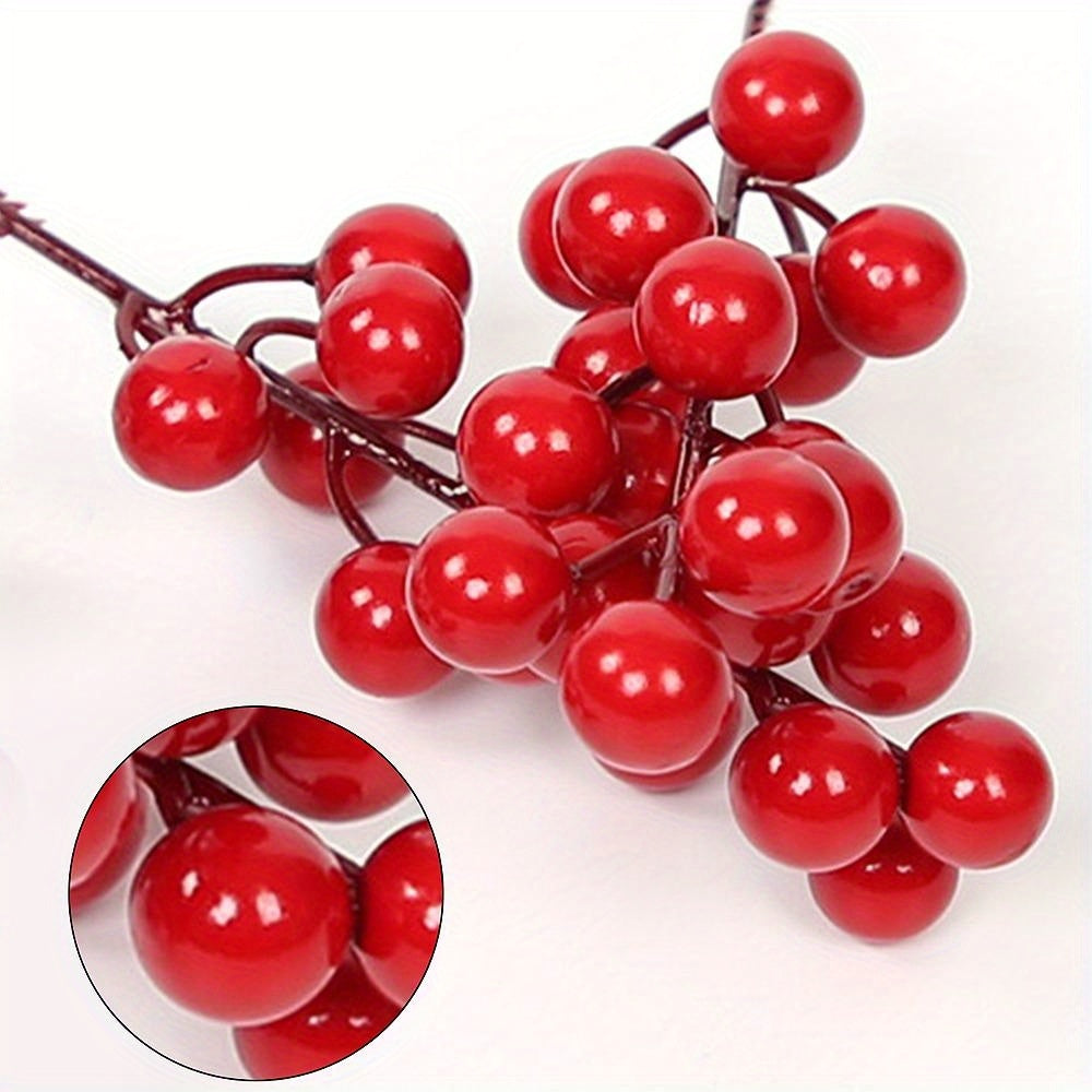 10 Pieces Red Berry Picks Artificial Cherry Branches with Green Leaves for Holiday Decor