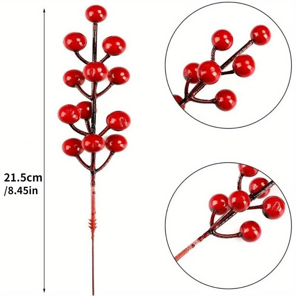 10 Pieces Red Berry Picks Artificial Cherry Branches with Green Leaves for Holiday Decor