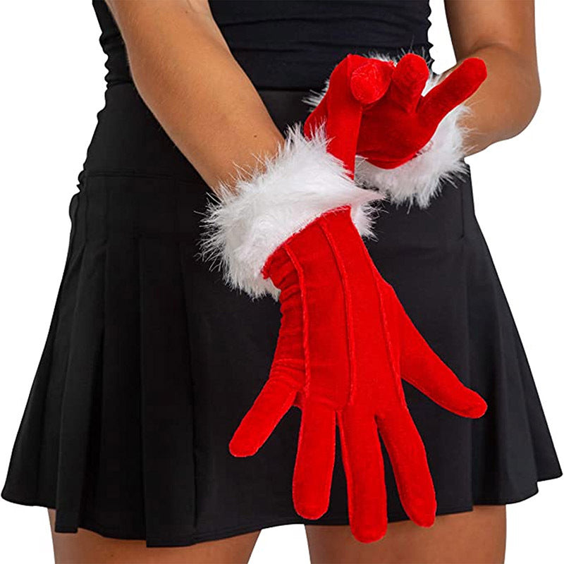Red Velvet Holiday Gloves for Christmas Party Women and Men