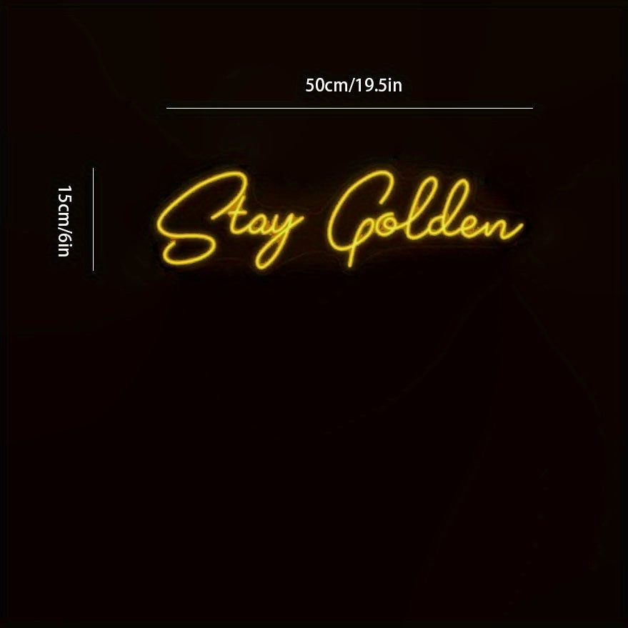 "Devorga osib qo'yish uchun Stay Golden Neon Sign LED chiroq, yotoqxona, ofis, mehmonxona bezatish uchun USB quvvatlanadi. Tug'ilgan kun yoki Rojdestvo uchun yotoqxona, klub, garaj uchun mukammal sovg'a."